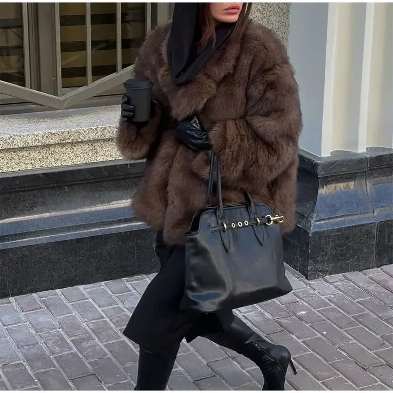 Faux Fur Solid Warm Jacket Street Coat