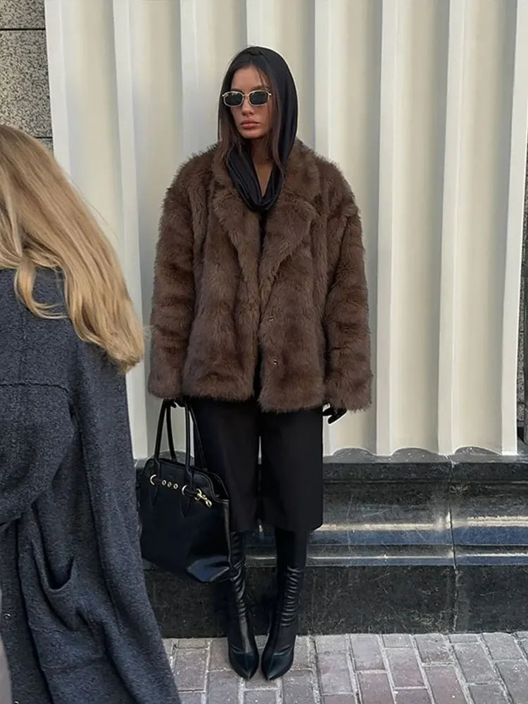 Faux Fur Solid Warm Jacket Street Coat