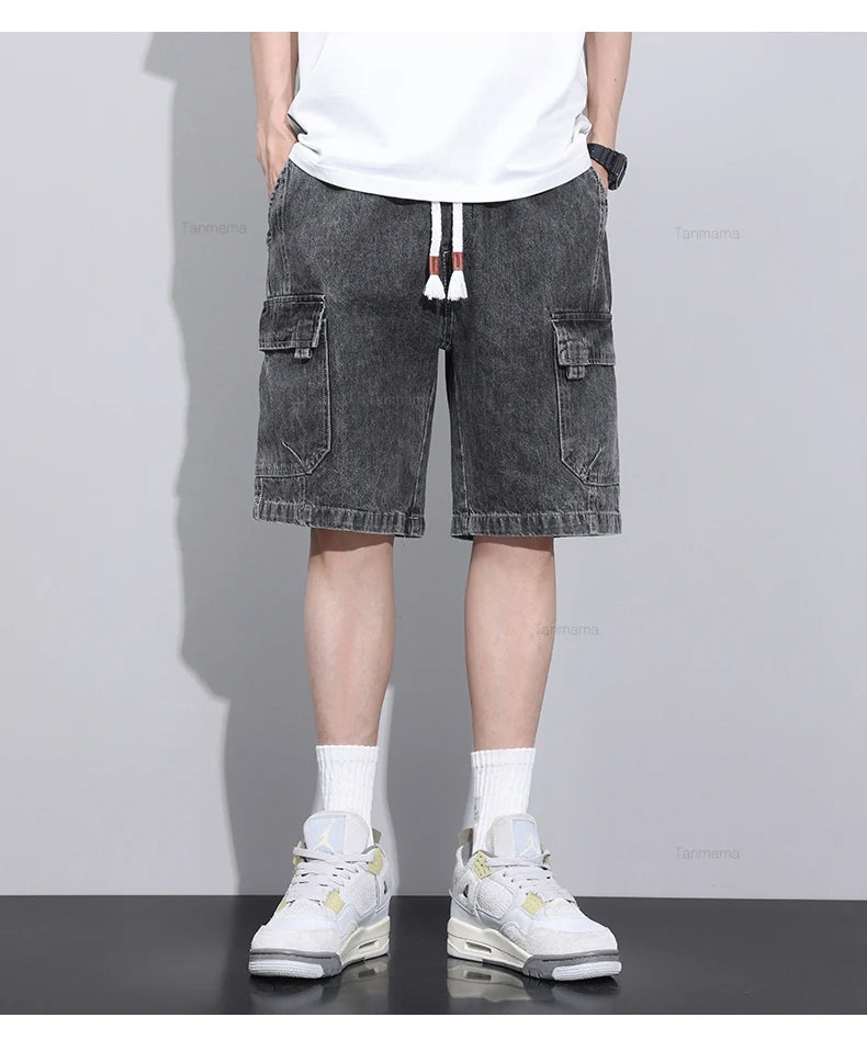 Men's short jeans in gray and blue