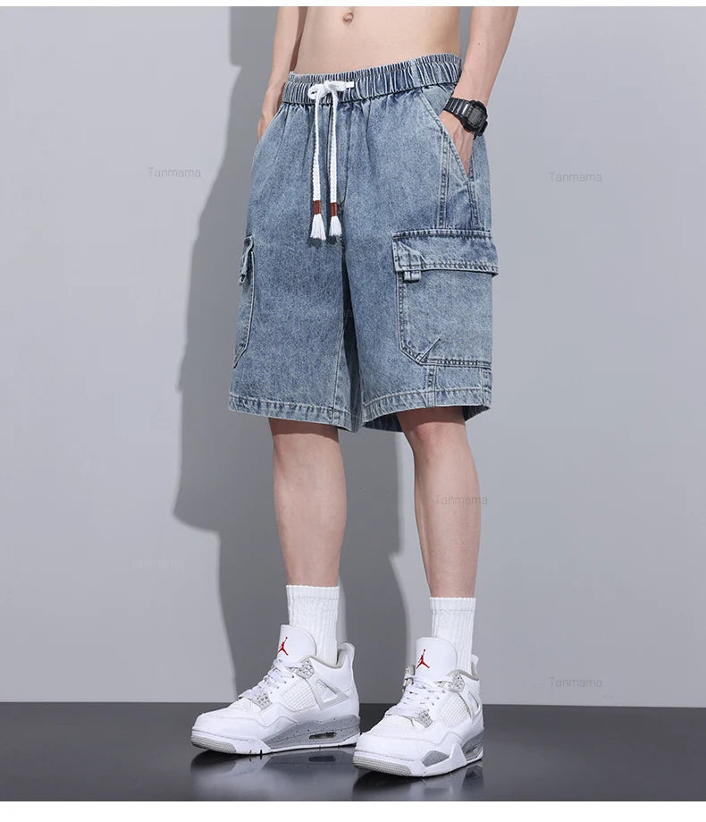 Men's short jeans in gray and blue